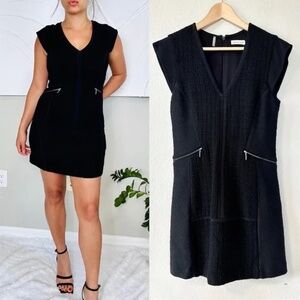 Rebecca Taylor Black Tweed V-Neck Cap Sleeve Mini Dress